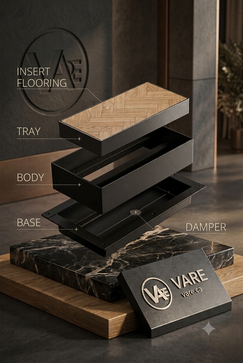 Vare Flush Floor Vent [Luxe] — 4" x 10" | Matte Black